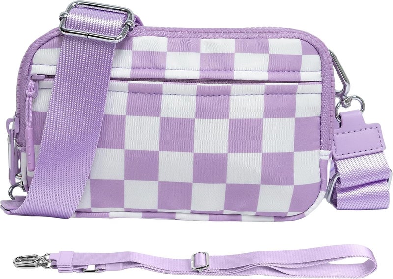 NBERMOTION Checkered Nylon Wristlet Wallets for Women RFID Blocking Purse With Credit Card Holder & Crossbody Strap - Image 1